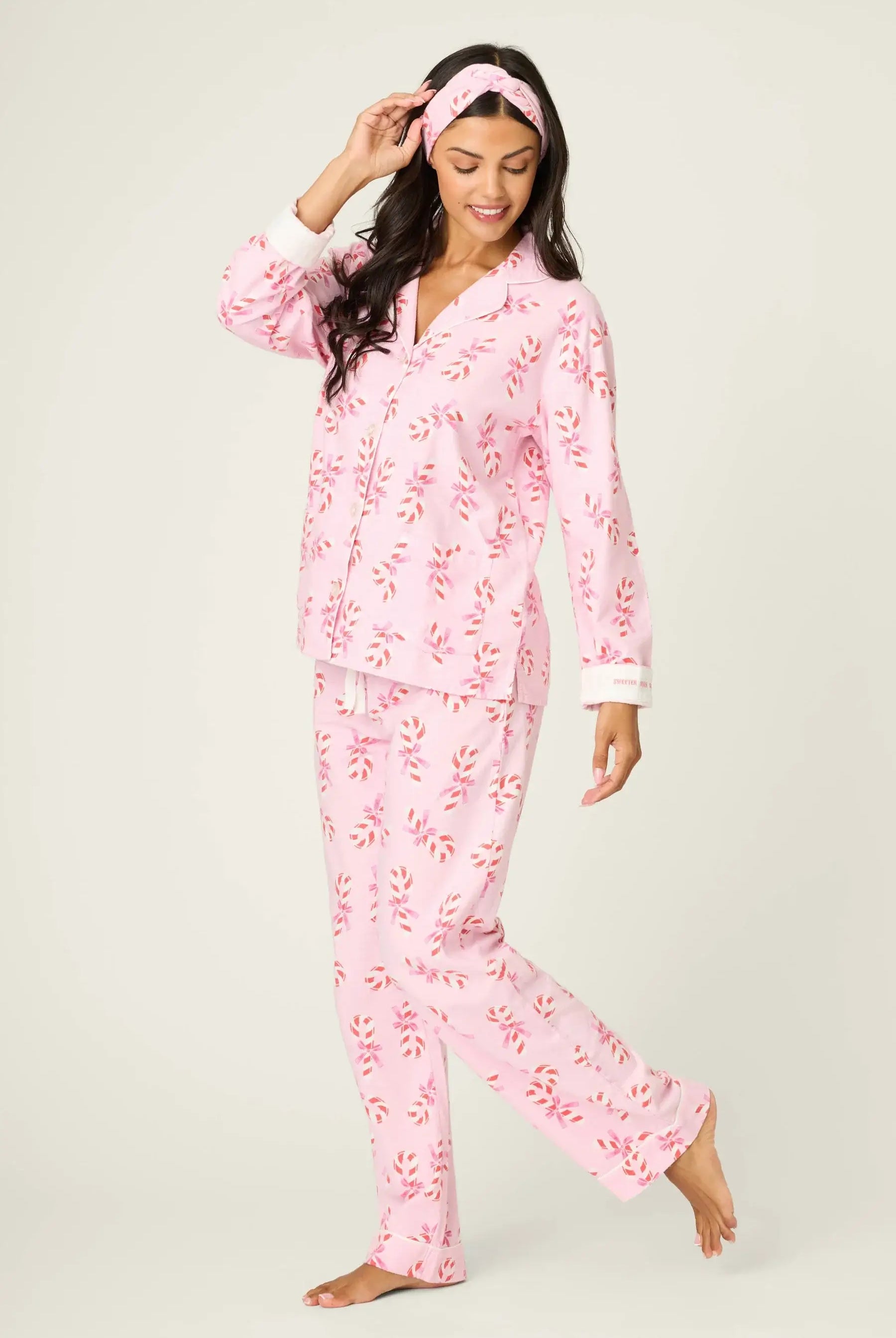 Sweeter Than Sugar 3-Piece Candy Cane Flannel PJ Set | Pink | PJ Salvage