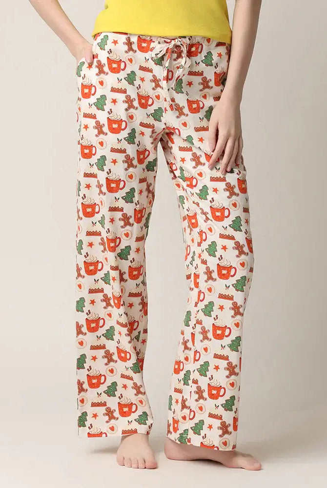 women's flannel pajama pant with cookie holiday sweet treats print by Mahogany