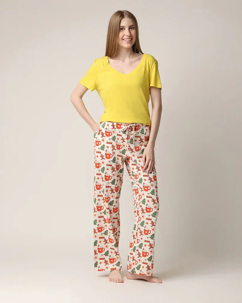 women's flannel pajama pant with cookie holiday sweet treats print by Mahogany
