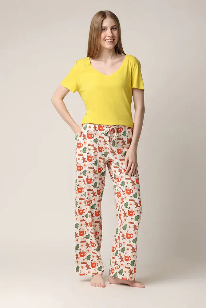 women's flannel pajama pant with cookie holiday sweet treats print by Mahogany