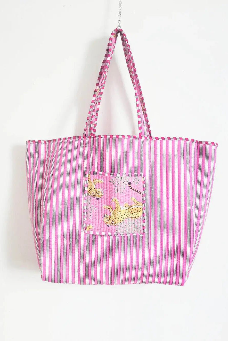 showing inside of reversible weekend tote by French Toast Handmade