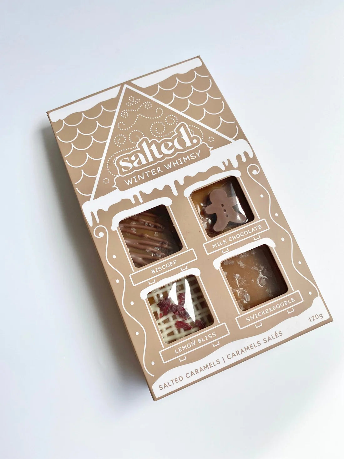 The Winter Whimsy Holiday Caramel Mix - 4 Piece Box featuring assorted flavors by Salted.