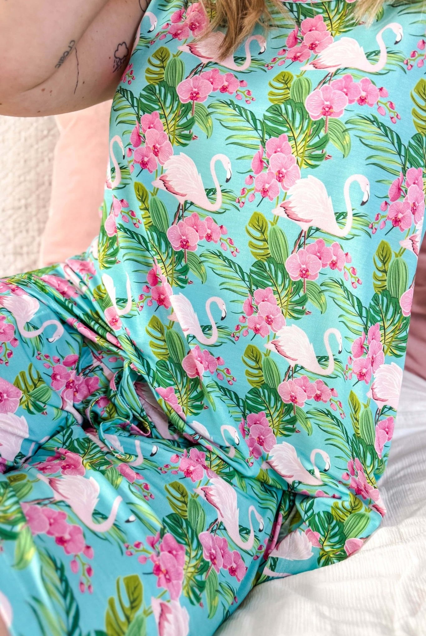 Tropic Like It's Hot Print Tank & Short PJ Set Bamboo | GEORGIA RYLAN women's tropical print lounge or pj set close up of the print