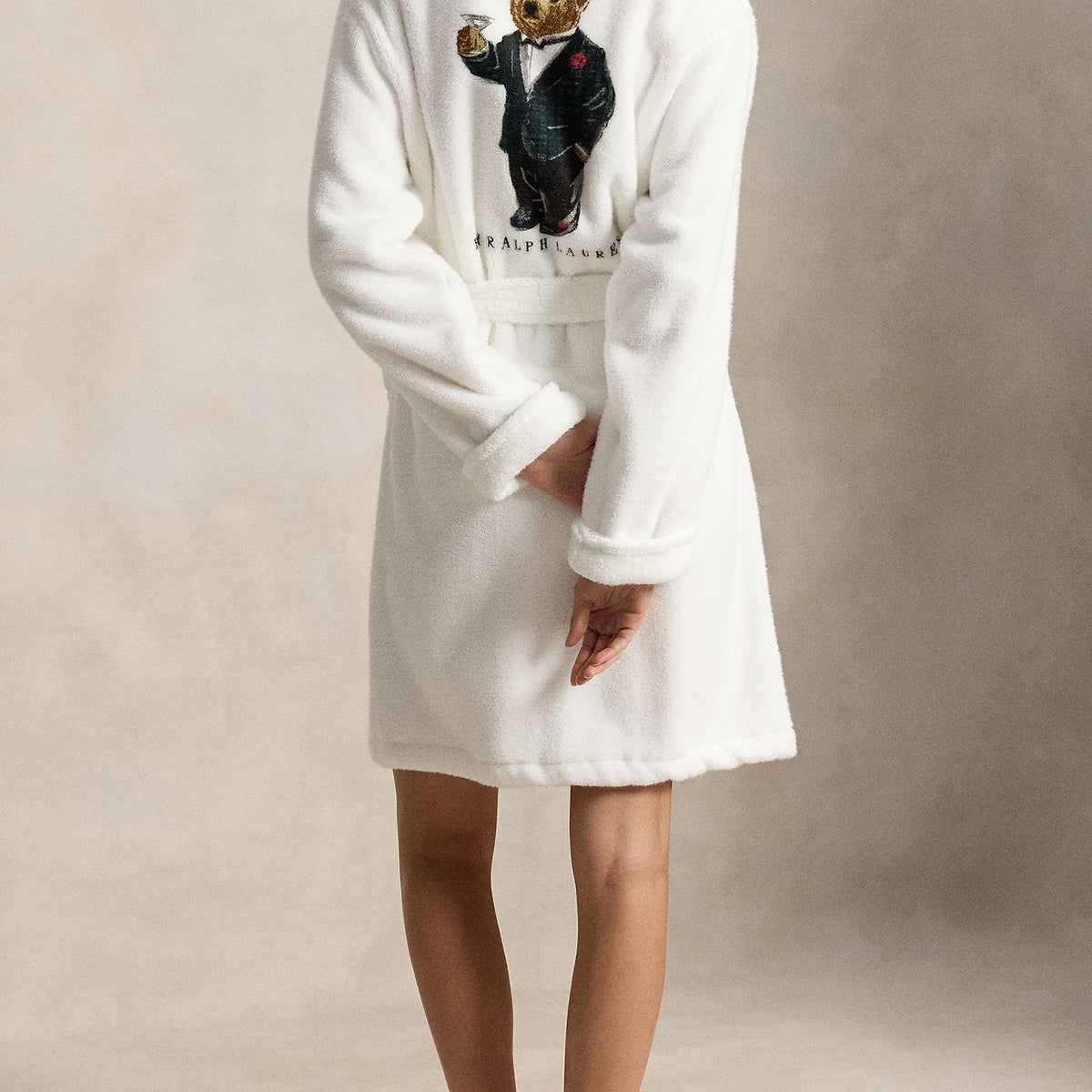 Polo Ralph Lauren Tuxedo Bear Cotton Robe full length back view — Cloud Nine Pajamas