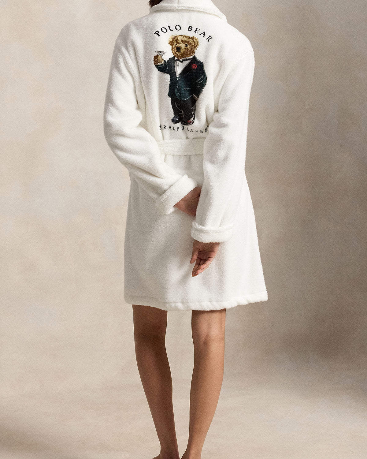 Polo Ralph Lauren Tuxedo Bear Cotton Robe full length back view — Cloud Nine Pajamas