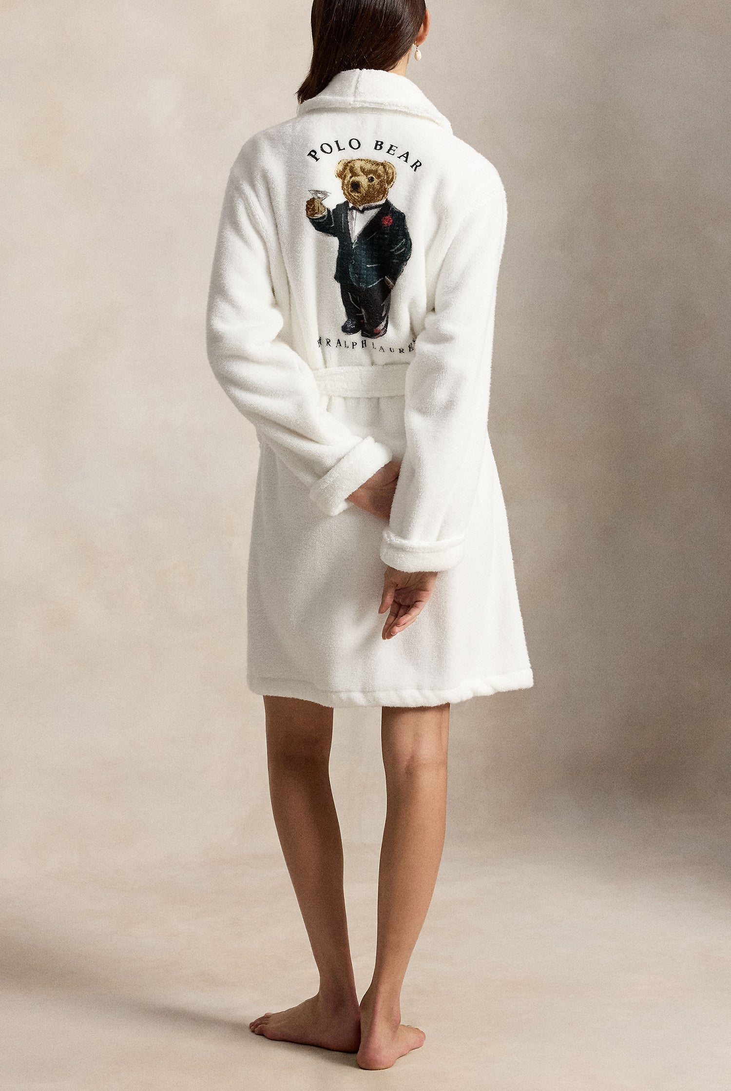 Polo Ralph Lauren Tuxedo Bear Cotton Robe full length back view — Cloud Nine Pajamas