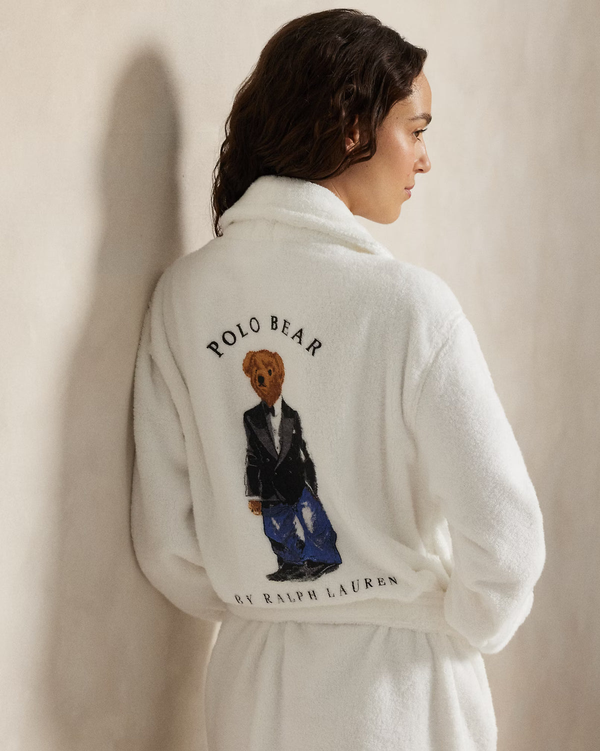 Polo Ralph Lauren Tuxedo Bear Robe centre back showing tuxedo Polo Bear print — Cloud Nine Pajamas