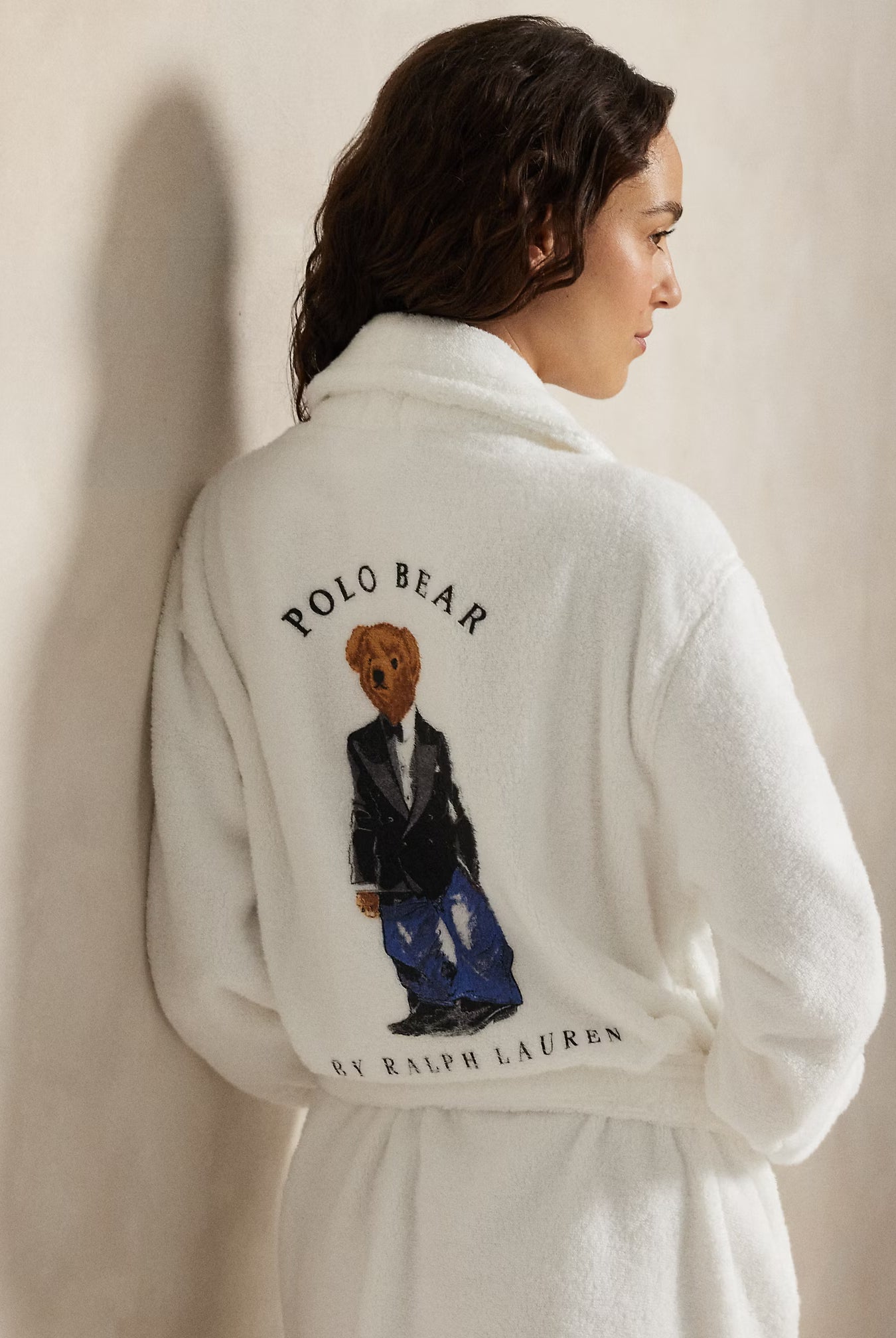 Polo Ralph Lauren Tuxedo Bear Robe centre back showing tuxedo Polo Bear print — Cloud Nine Pajamas