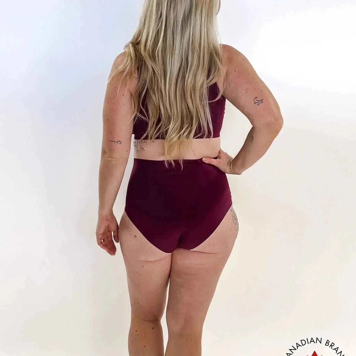 Katie Em Undies Ultimate High Rise Seamless Brief on model PLUM BACK VIEW— Cloud Nine Pajamas Edmonton