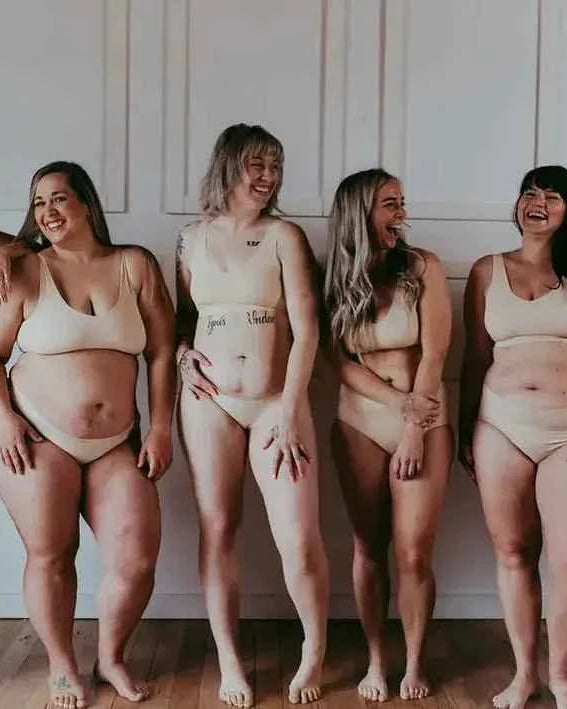 Katie Em Undies Ultimate Seamless Wireless Bra nude on group of models regular and plus size — Cloud Nine Pajamas Edmonton