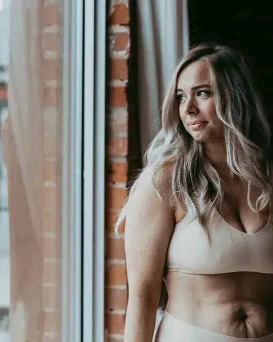 Katie Em Undies Ultimate Seamless Wireless Bra nude on model — Cloud Nine Pajamas Edmonton
