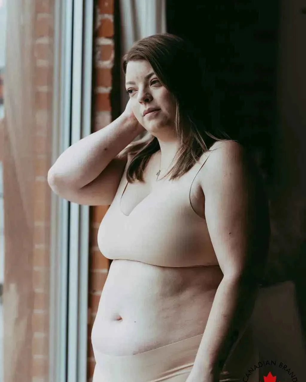 Katie Em Undies Ultimate Seamless Wireless Bra nude on model — Cloud Nine Pajamas Edmonton