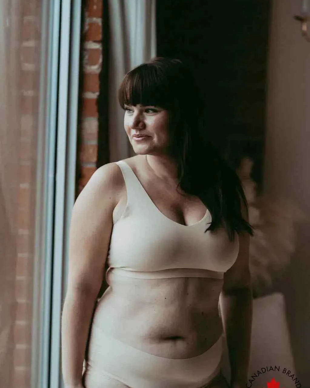 Katie Em Undies Ultimate Seamless Wireless Bra nude on model — Cloud Nine Pajamas Edmonton