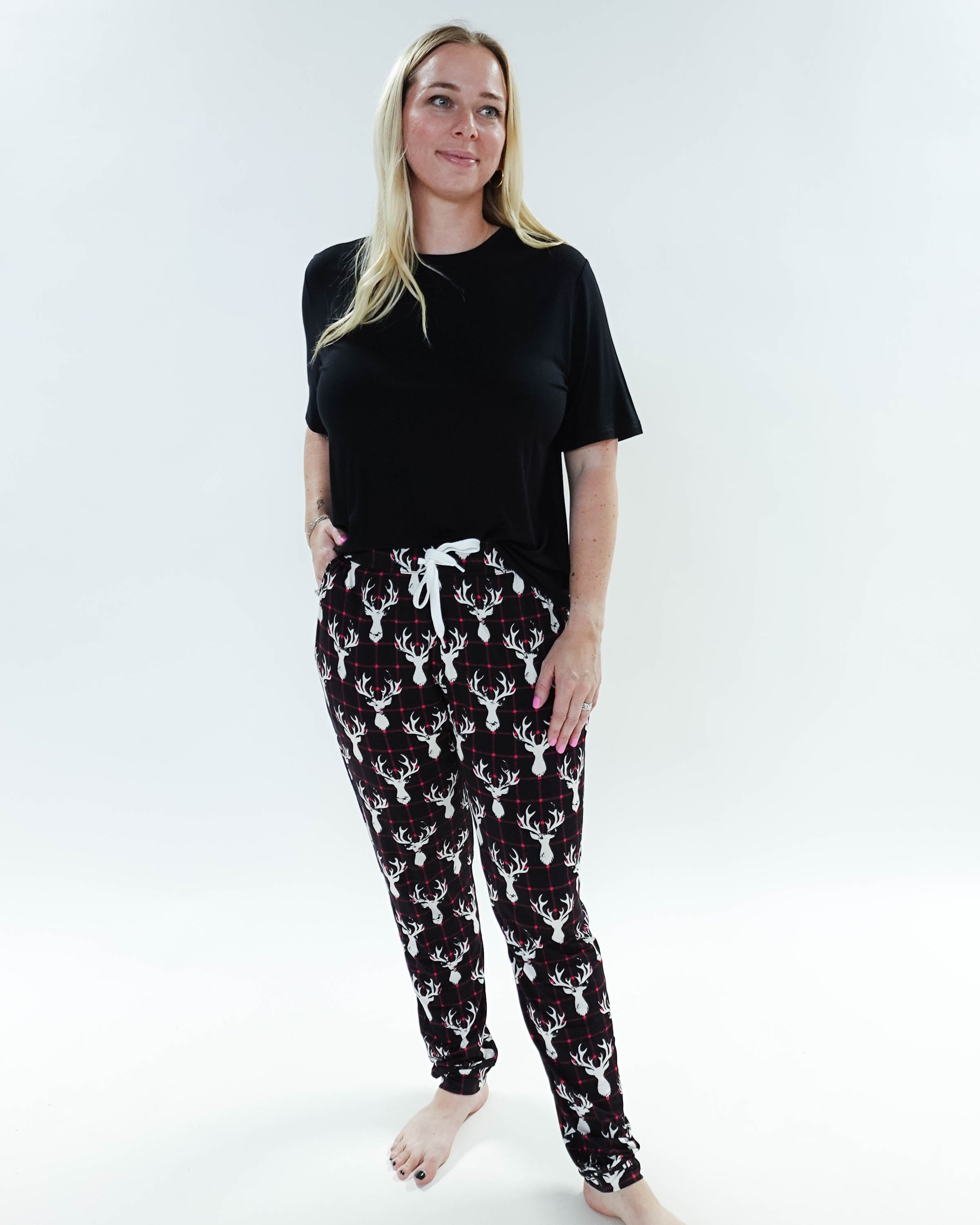 unisex deer plaid printed bamboo jogger bob's sleepwear co