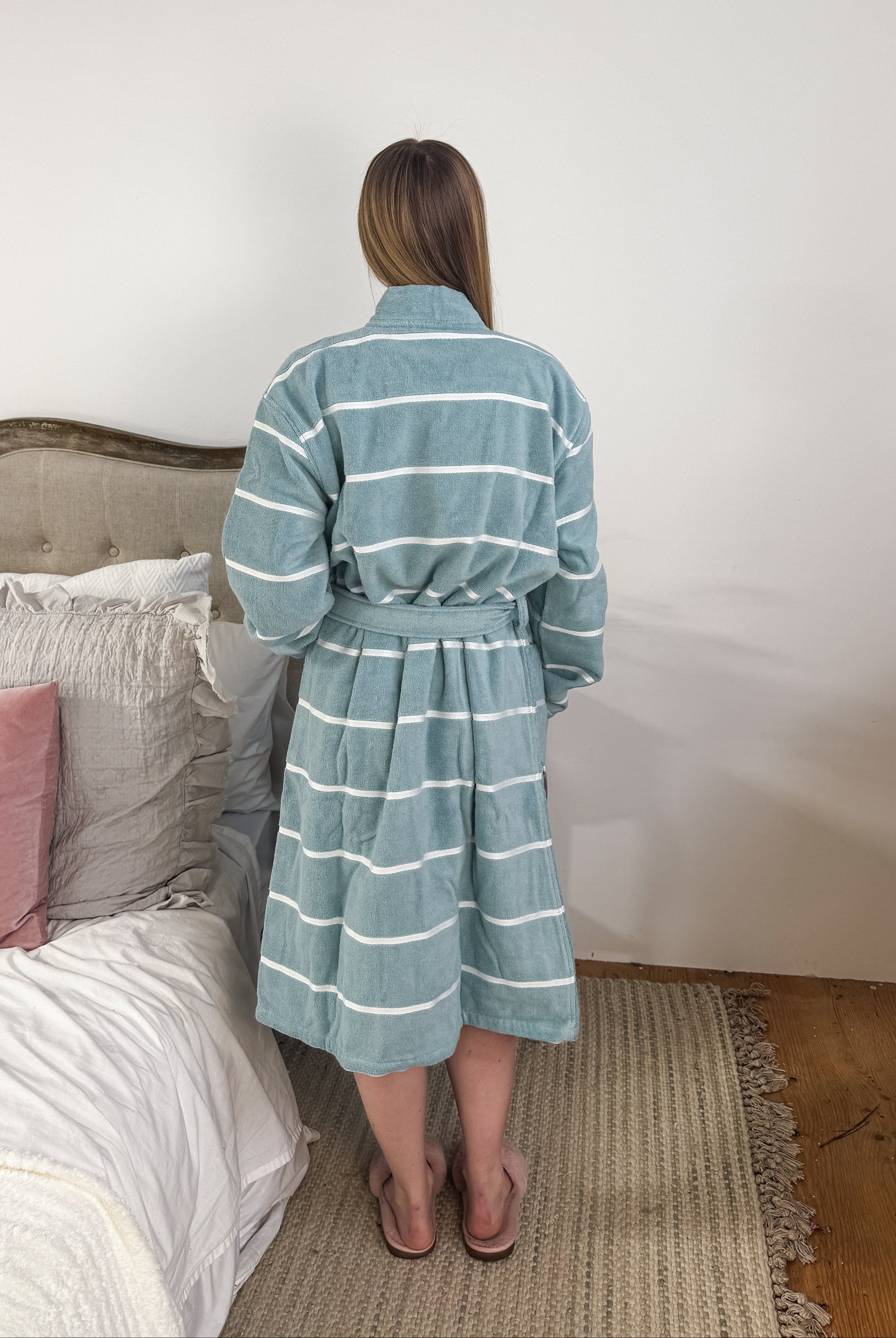 women's striped lightweight cotton terry robe spa resort CARL ROSS