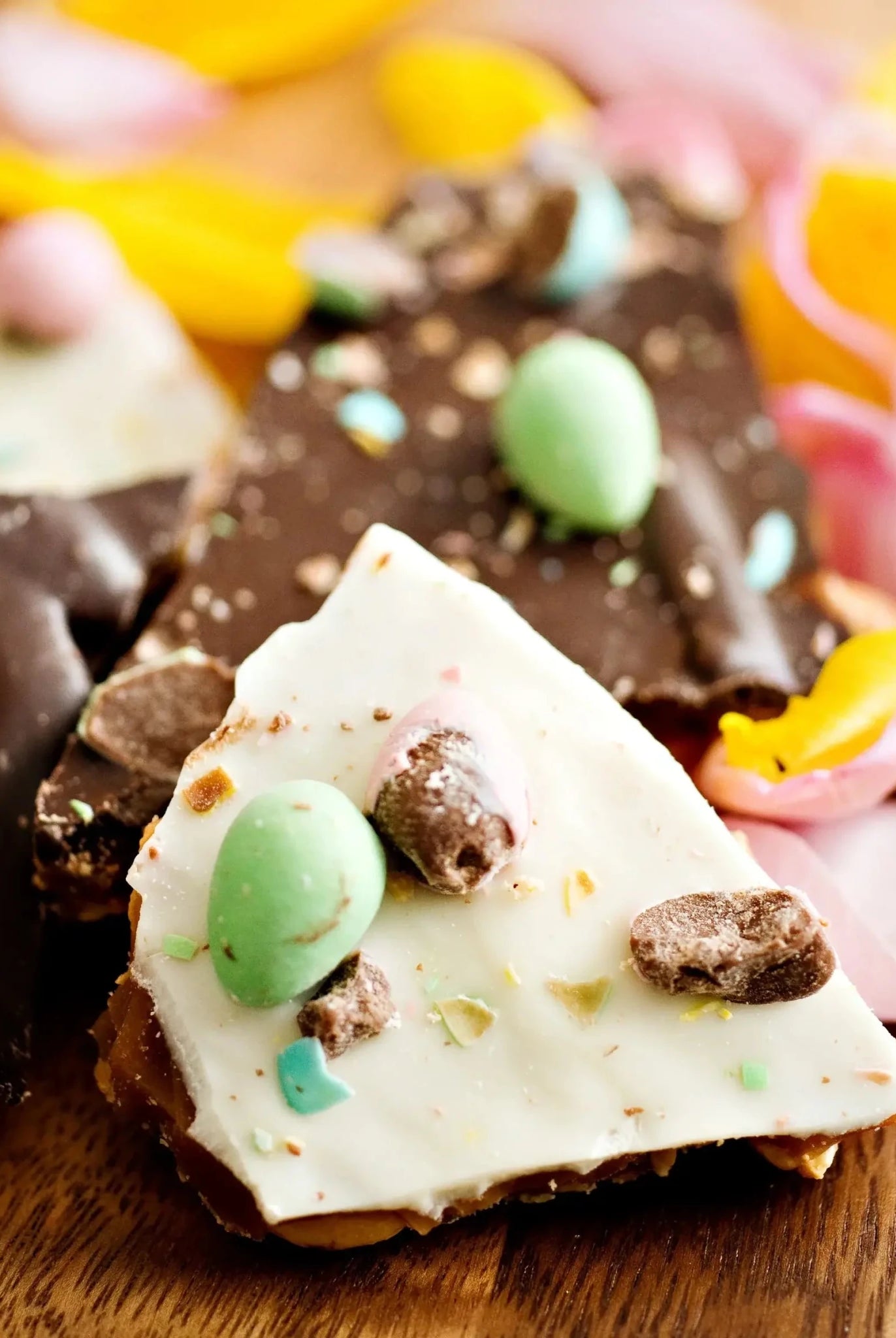 Utoffeea Canada Handcrafted Toffee variety featuring chocolate toffee with colorful Easter egg toppings.