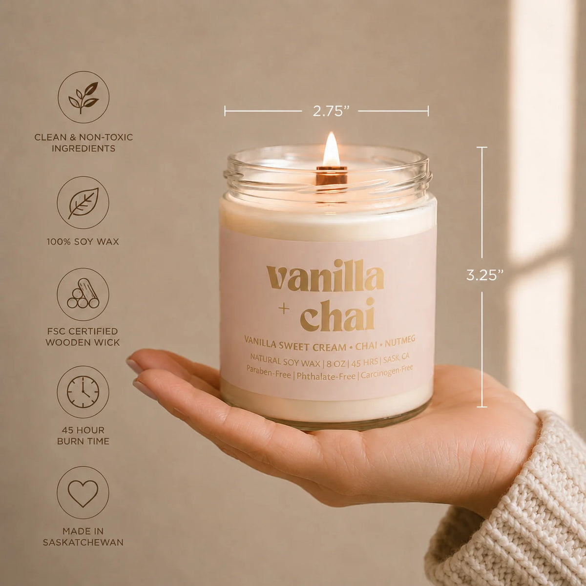Prairie Creek Candle Vanilla Chai 8oz soy candle amber jar — Cloud Nine Pajamas Edmonton
