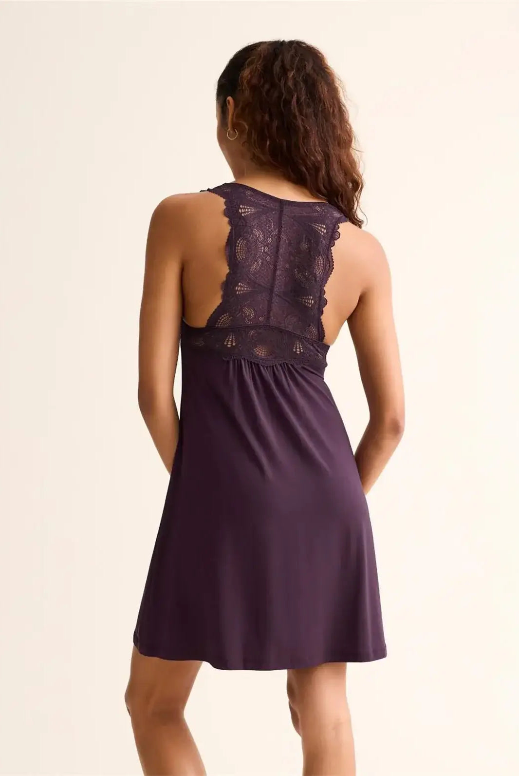 woman's full bust supportive lace nightgown with built in bra in vino burgundy by Fleur't