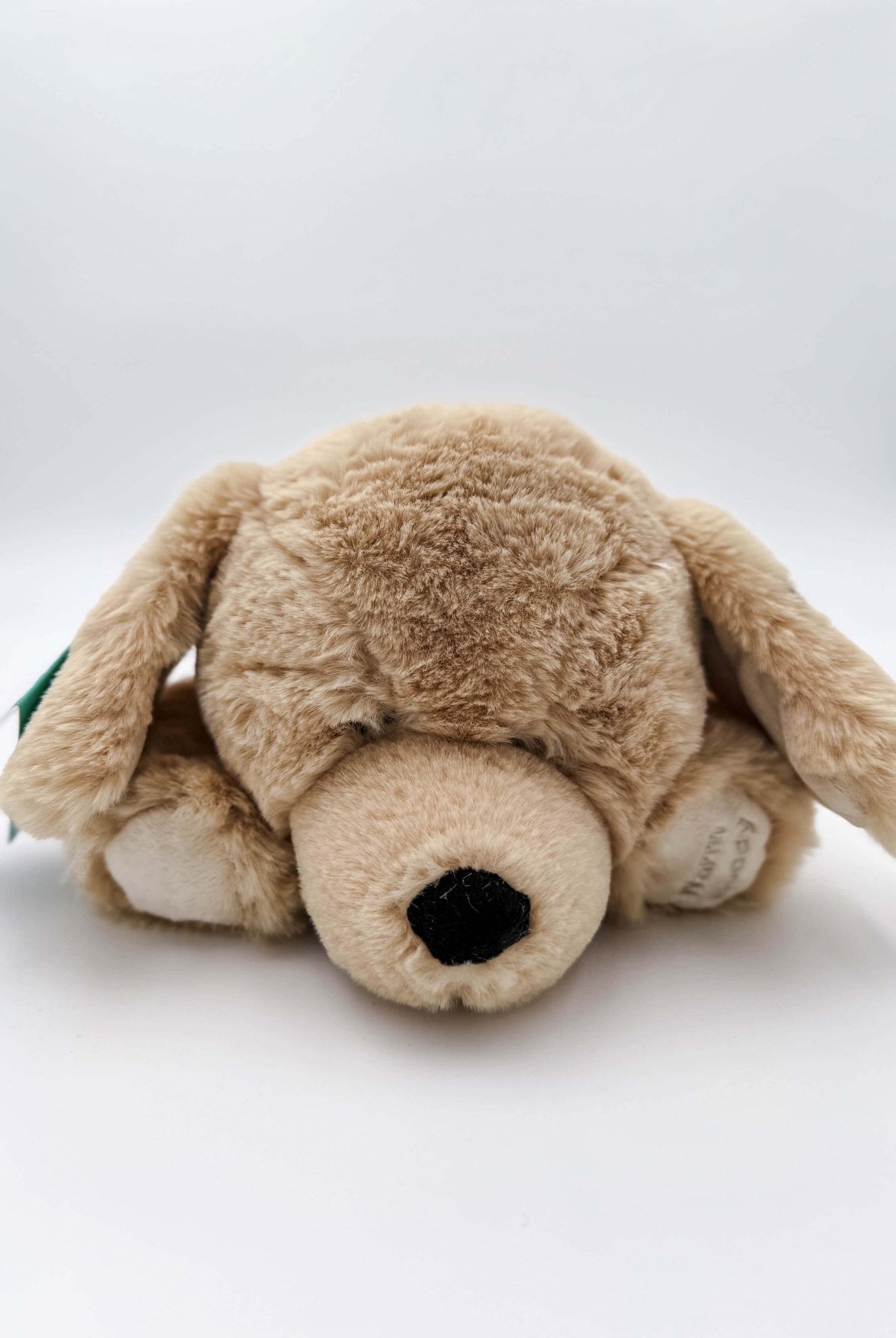 Warm Buddy Cuddle Buddy Tan Lab Puppy 18" Heat Up Stuffed Animal therapeutic heat up beige dog weighted showing the nose and fur texture