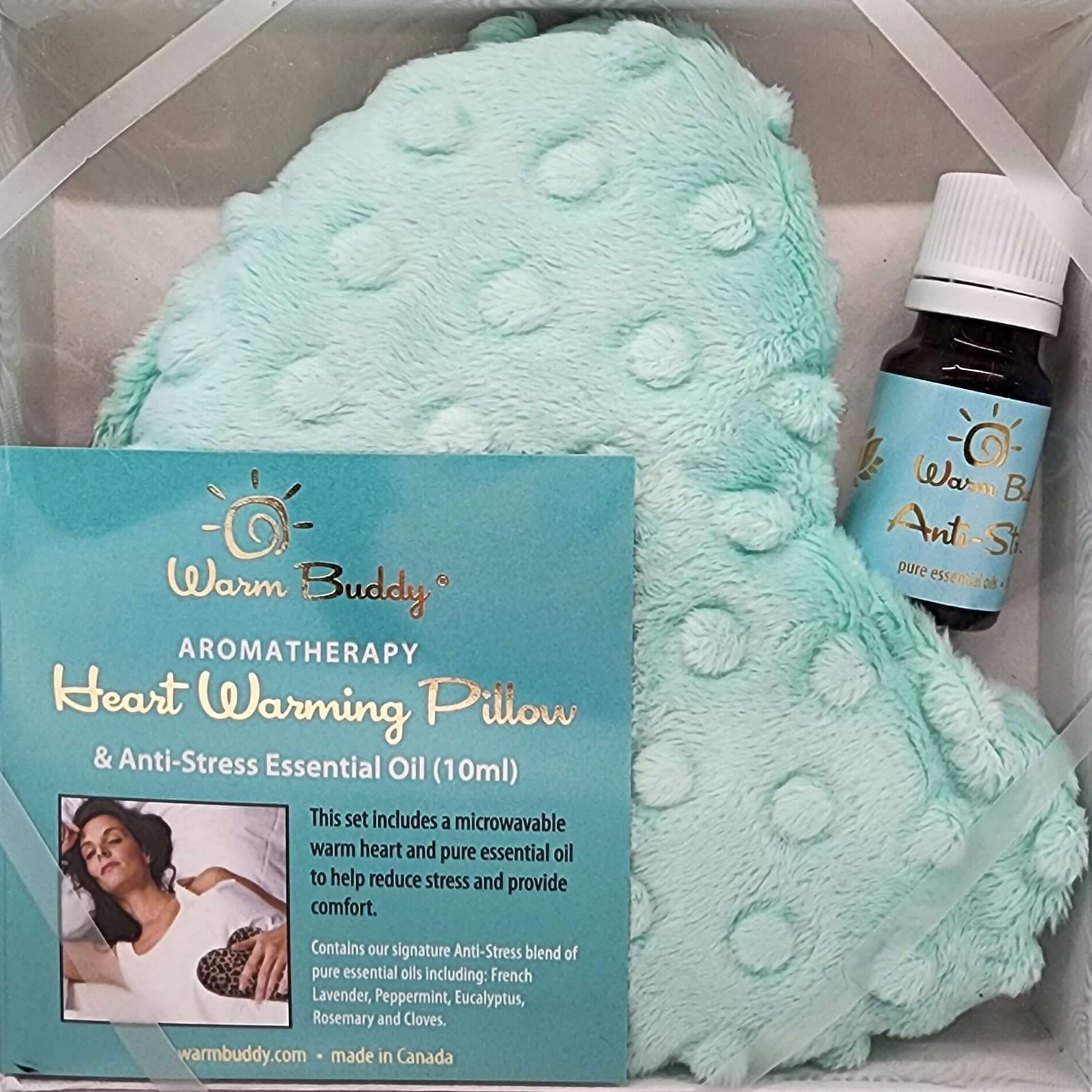 blue Warm Buddy Heart Warming Pillow & Anti-Stress Oil Gift Set