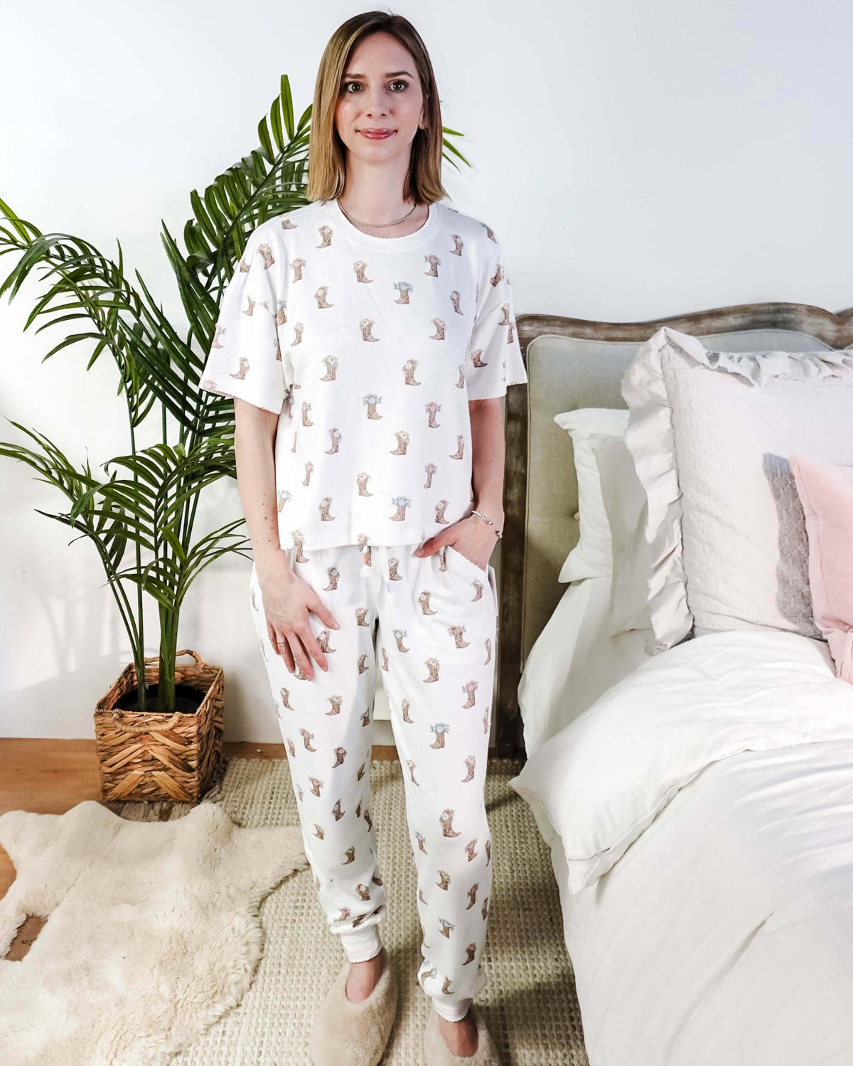Western Blooms Boot Bouquet Peachy Jersey Tee/Jogger Set | PJ Salvage - PJ Salvage - Cloud Nine Pajamas