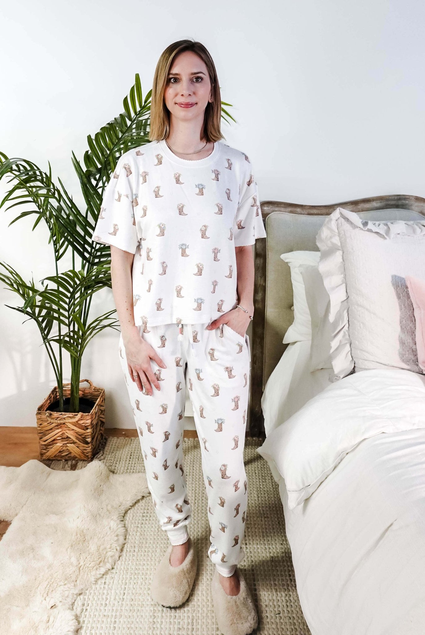 Western Blooms Boot Bouquet Peachy Jersey Tee/Jogger Set | PJ Salvage - PJ Salvage - Cloud Nine Pajamas
