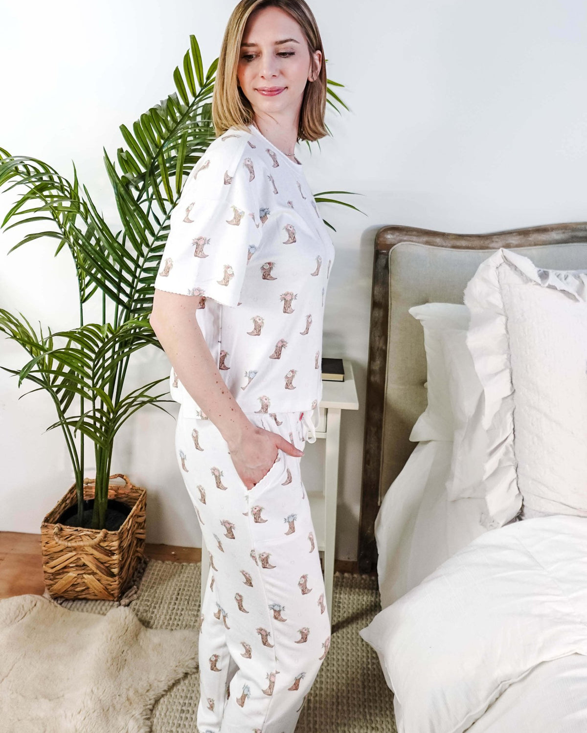 Western Blooms Boot Bouquet Peachy Jersey Tee/Jogger Set | PJ Salvage - PJ Salvage - Cloud Nine Pajamas