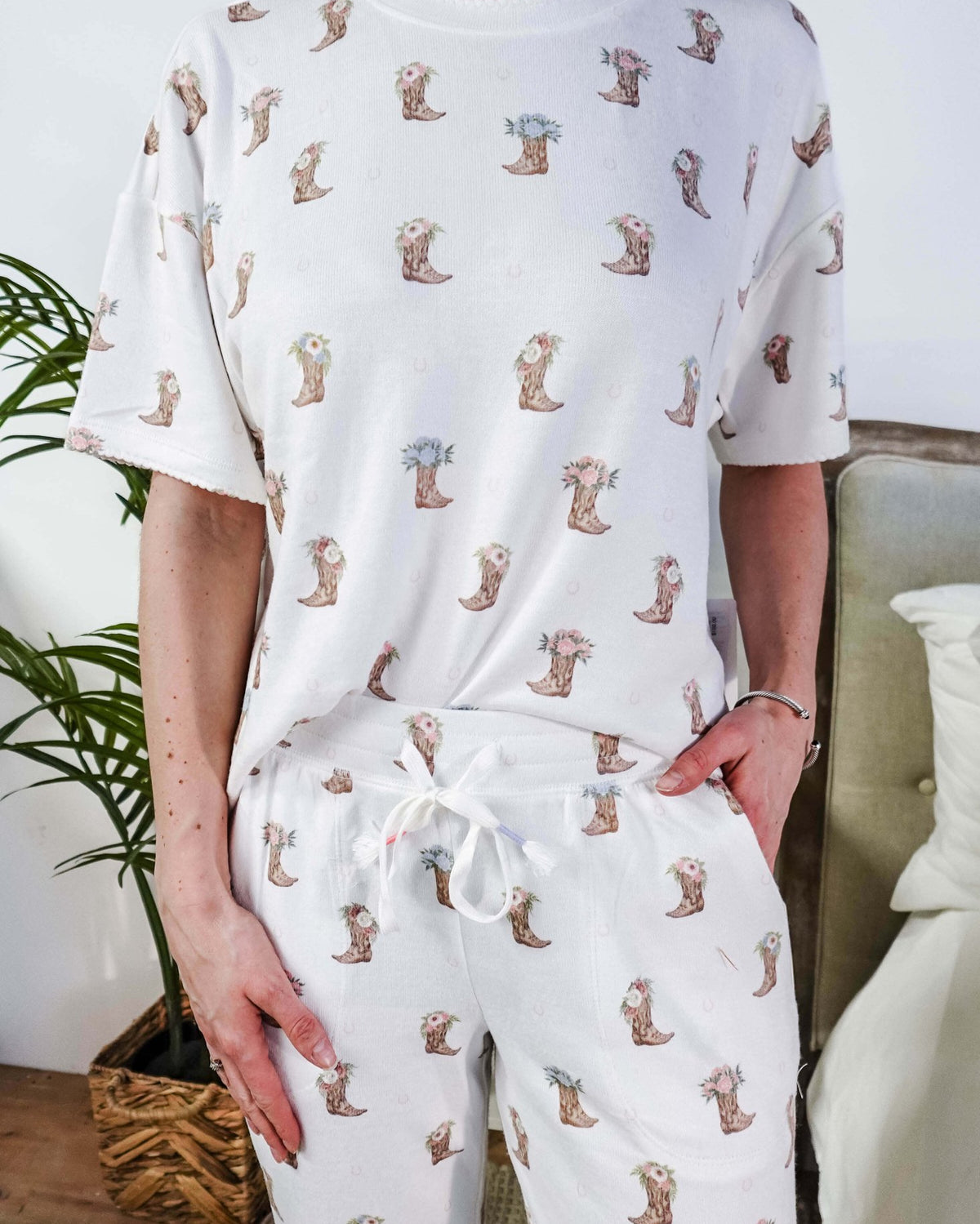 Western Blooms Boot Bouquet Peachy Jersey Tee/Jogger Set | PJ Salvage - PJ Salvage - Cloud Nine Pajamas