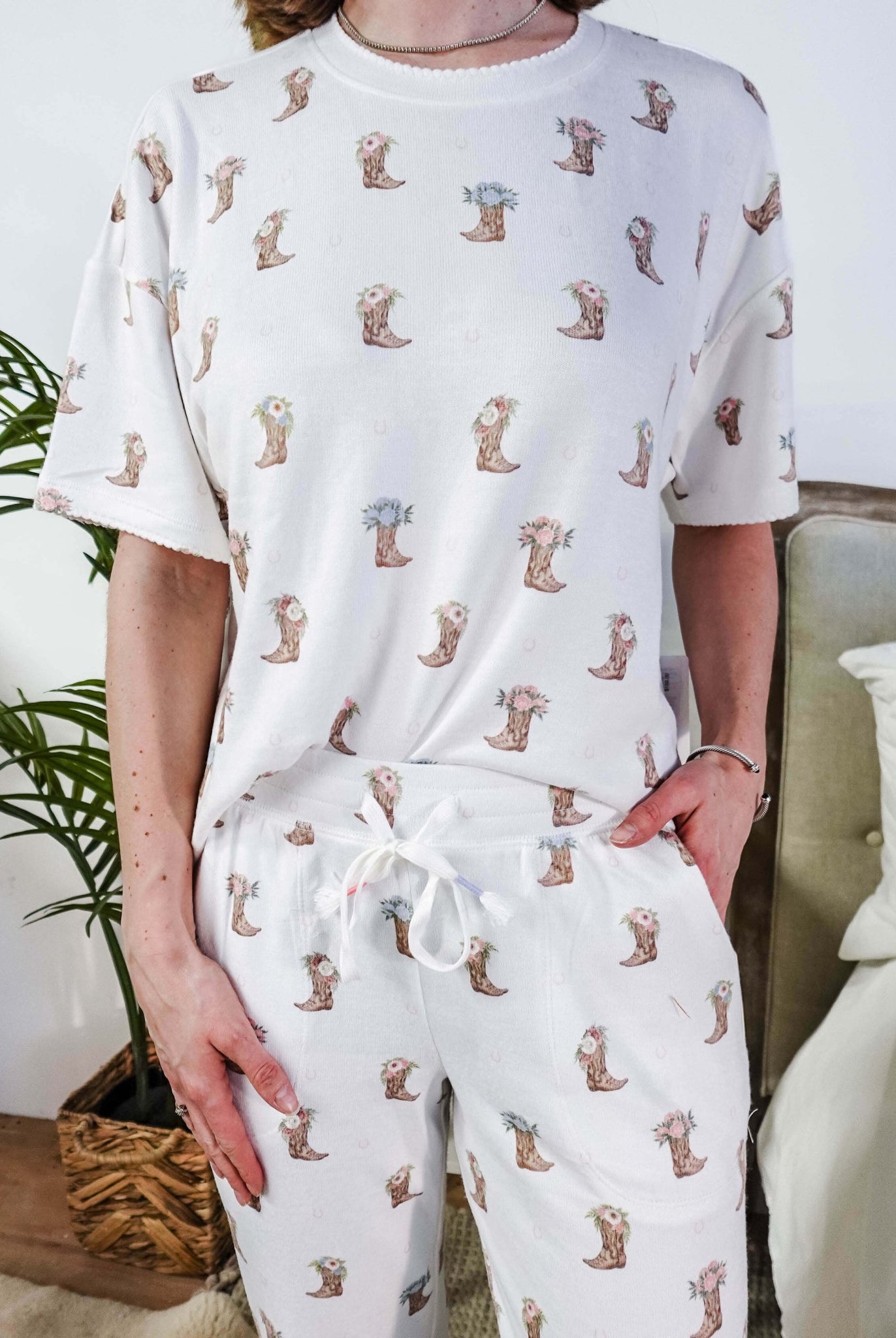 Western Blooms Boot Bouquet Peachy Jersey Tee/Jogger Set | PJ Salvage - PJ Salvage - Cloud Nine Pajamas