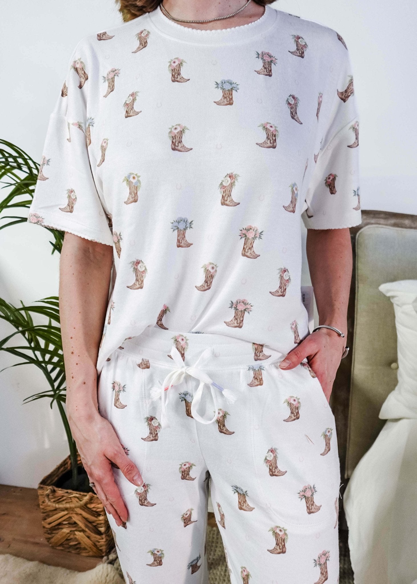 Western Blooms Boot Bouquet Peachy Jersey Tee/Jogger Set | PJ Salvage - PJ Salvage - Cloud Nine Pajamas