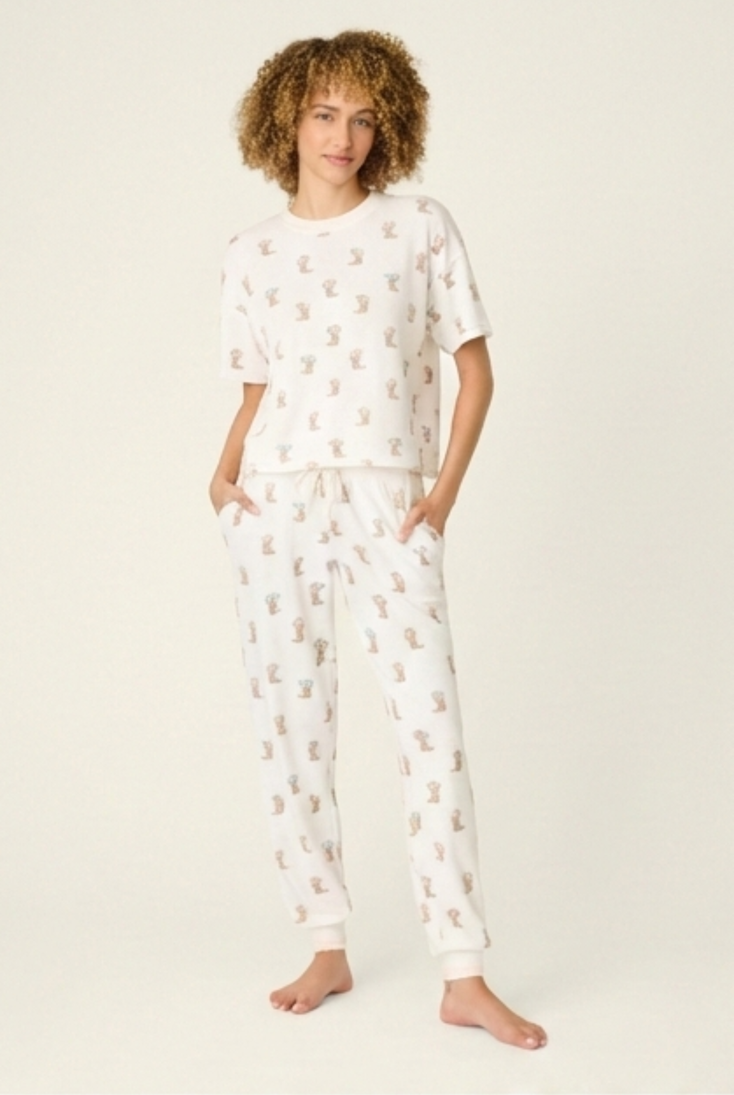 Western Blooms Boot Bouquet Peachy Jersey Tee/Jogger Set from PJ Salvage in a cozy setting.