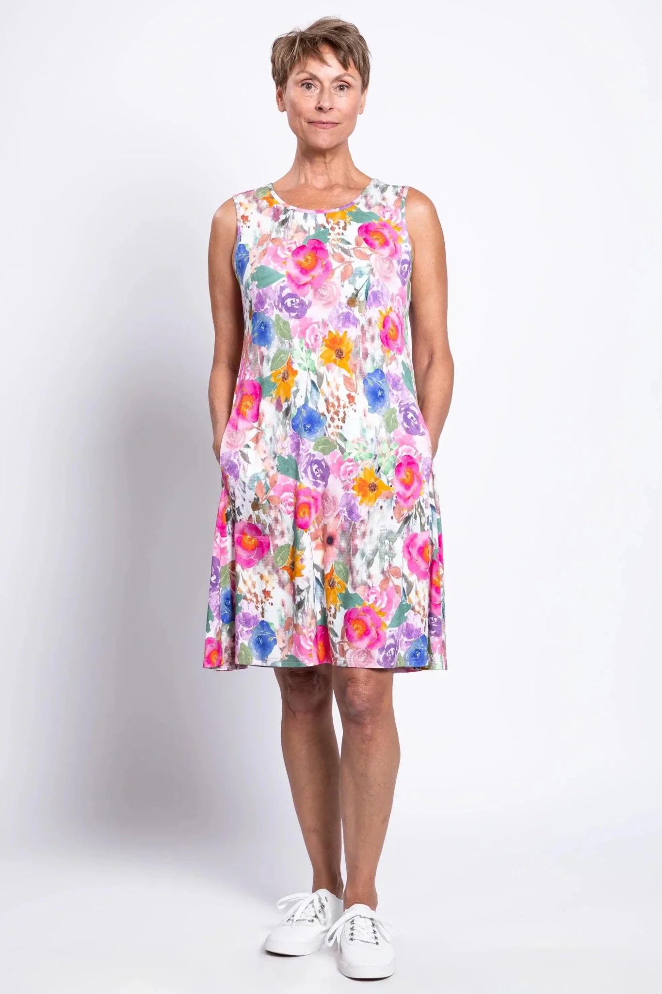 Willow Bamboo Dress – Pink Bouquet Floral Knee - Length Dress with Pockets - Blue Sky Clothing Co - Cloud Nine Pajamas