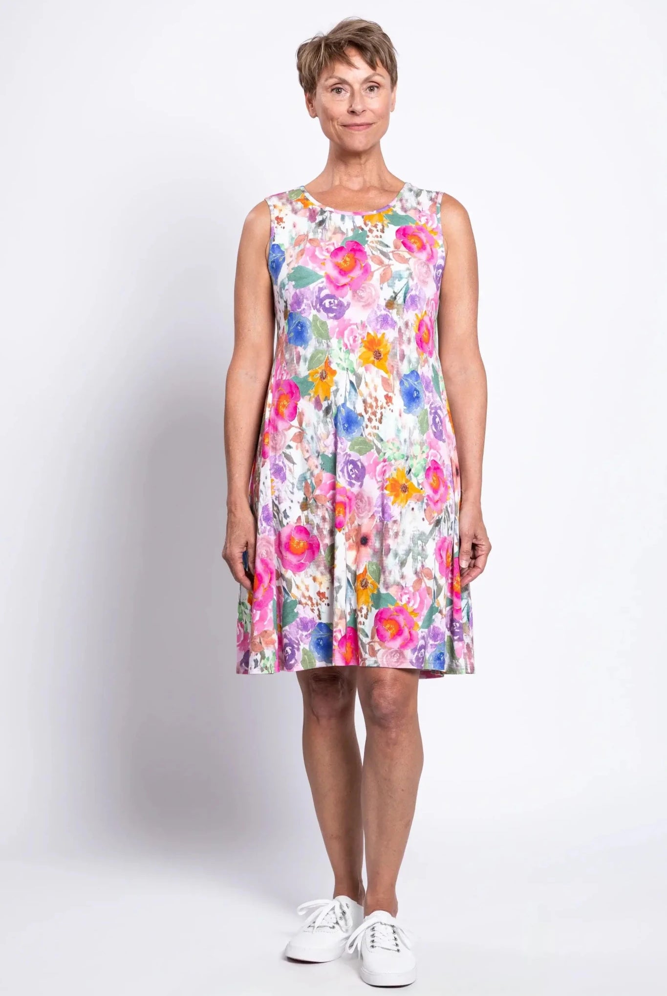 Willow Bamboo Dress – Pink Bouquet Floral Knee - Length Dress with Pockets - Blue Sky Clothing Co - Cloud Nine Pajamas