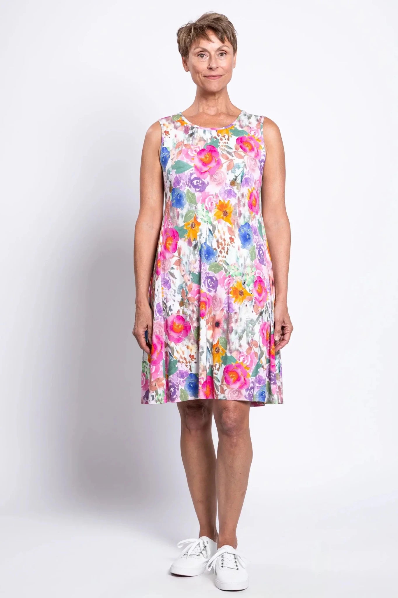Willow Bamboo Dress – Pink Bouquet Floral Knee - Length Dress with Pockets - Blue Sky Clothing Co - Cloud Nine Pajamas