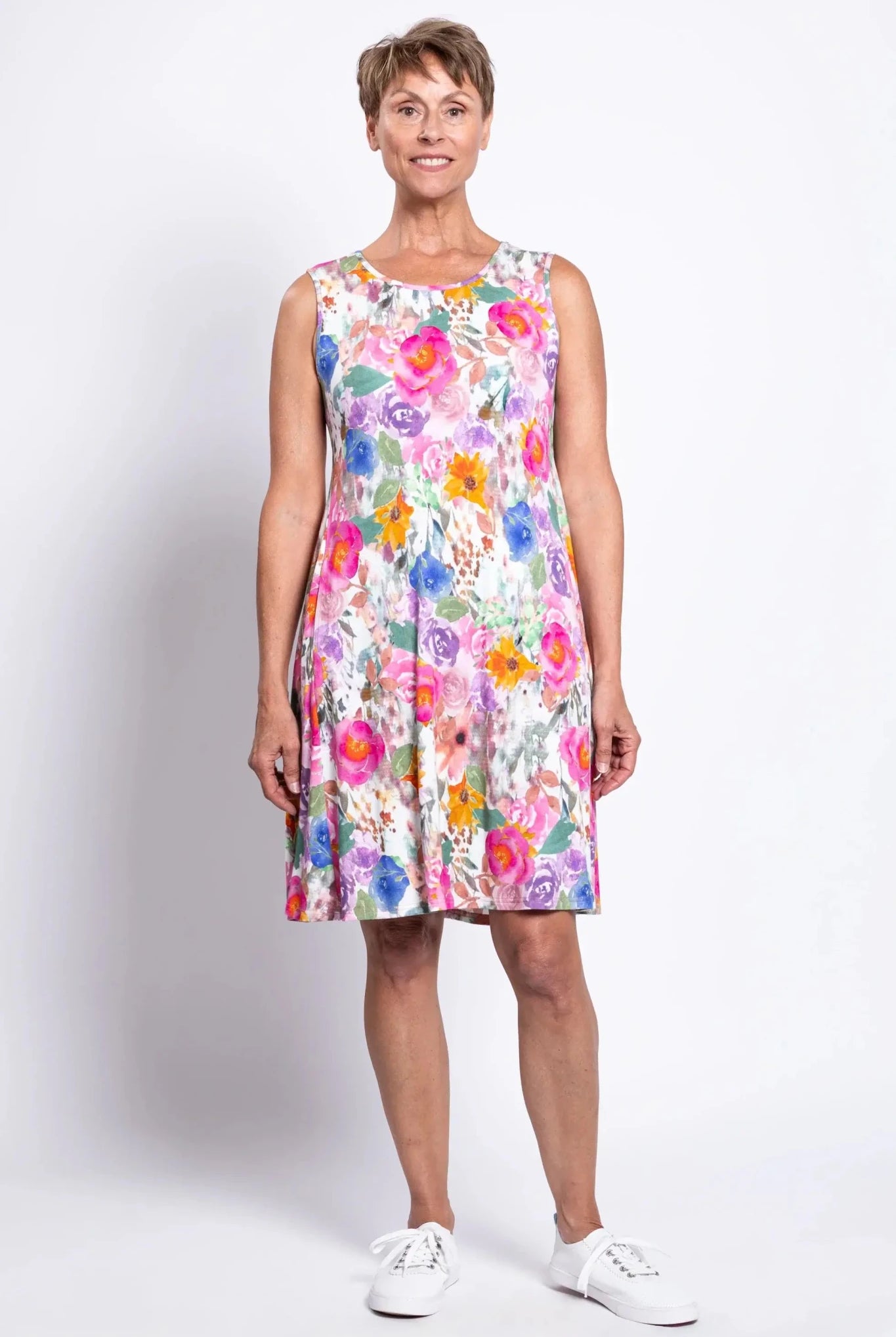 Willow Bamboo Dress – Pink Bouquet Floral Knee - Length Dress with Pockets - Blue Sky Clothing Co - Cloud Nine Pajamas