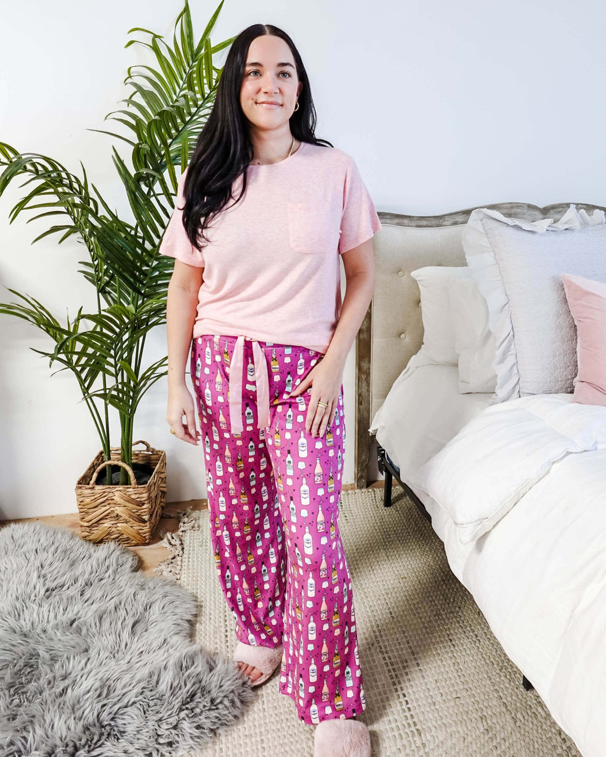Miranda Nic Wine Down Velour PJ Set front view standing — Cloud Nine Pajamas Edmonton