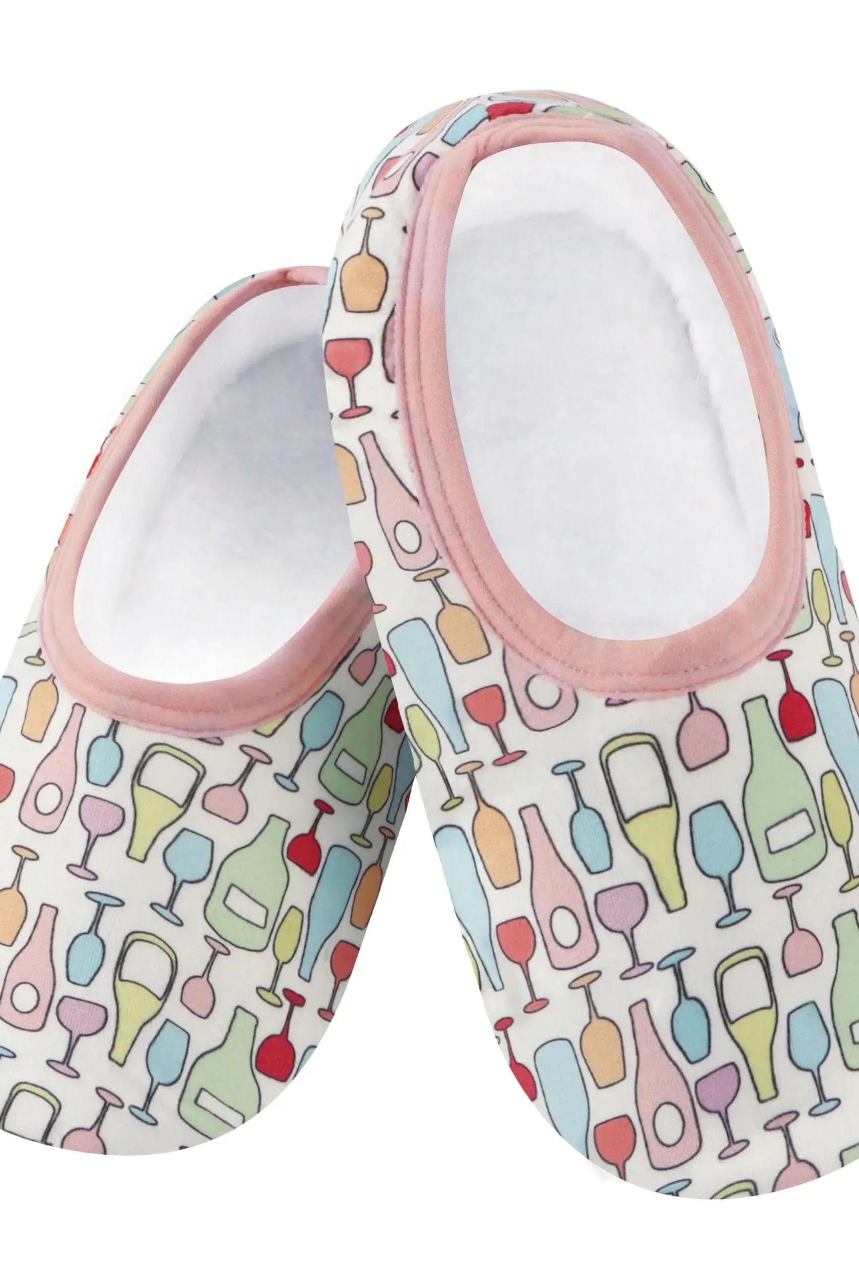 Snoozies Skinnies Lightweight Slipper Socks in Wine Bottle Print - Non-skid Soles