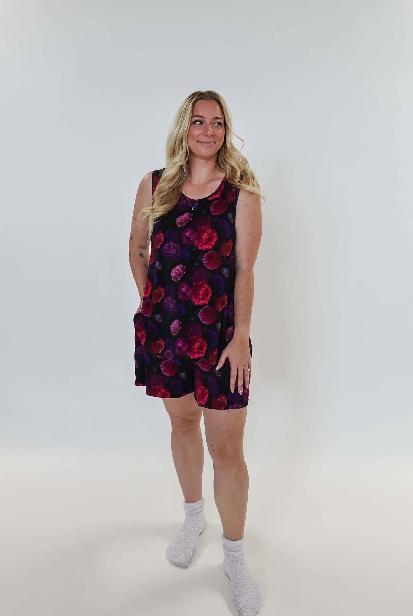 Winter Blossom Print Tank & Short PJ Set Bamboo women's purple floral bamboo tank and short pj set GEORGIA RYLAN