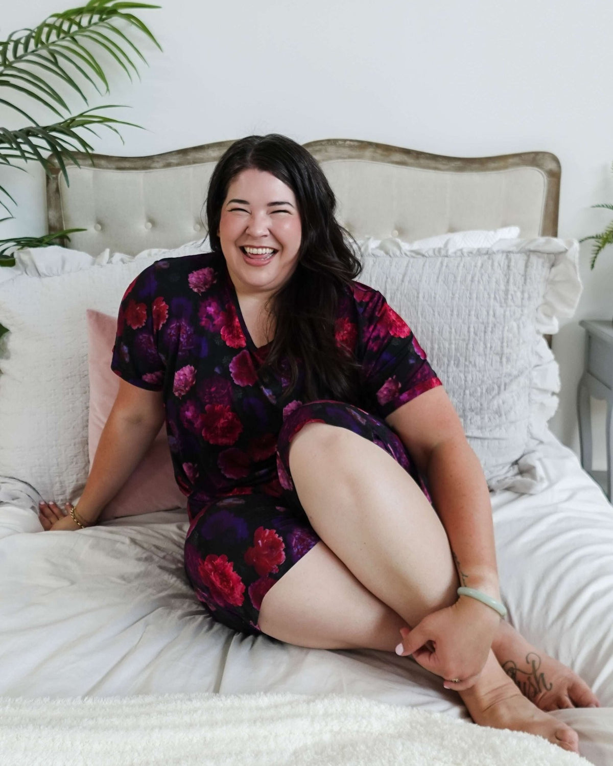 Winter Blossom Print Tee & Capri Bamboo PJ Set women's tee capri pajama set bamboo purple floral print GEORGIA RYLAN