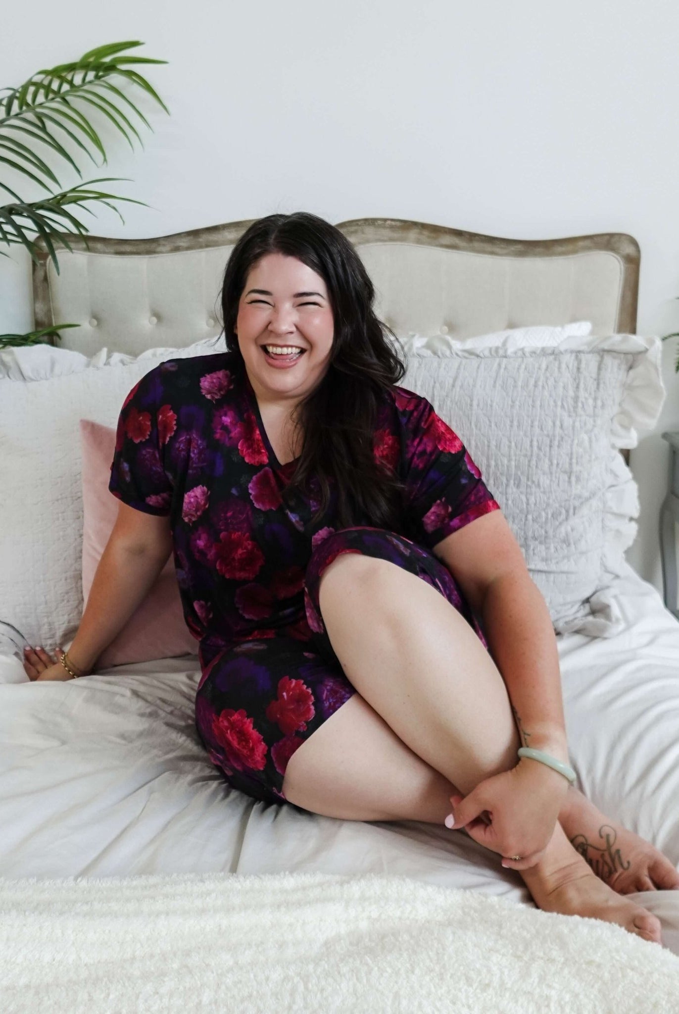 Winter Blossom Print Tee & Capri Bamboo PJ Set women's tee capri pajama set bamboo purple floral print GEORGIA RYLAN