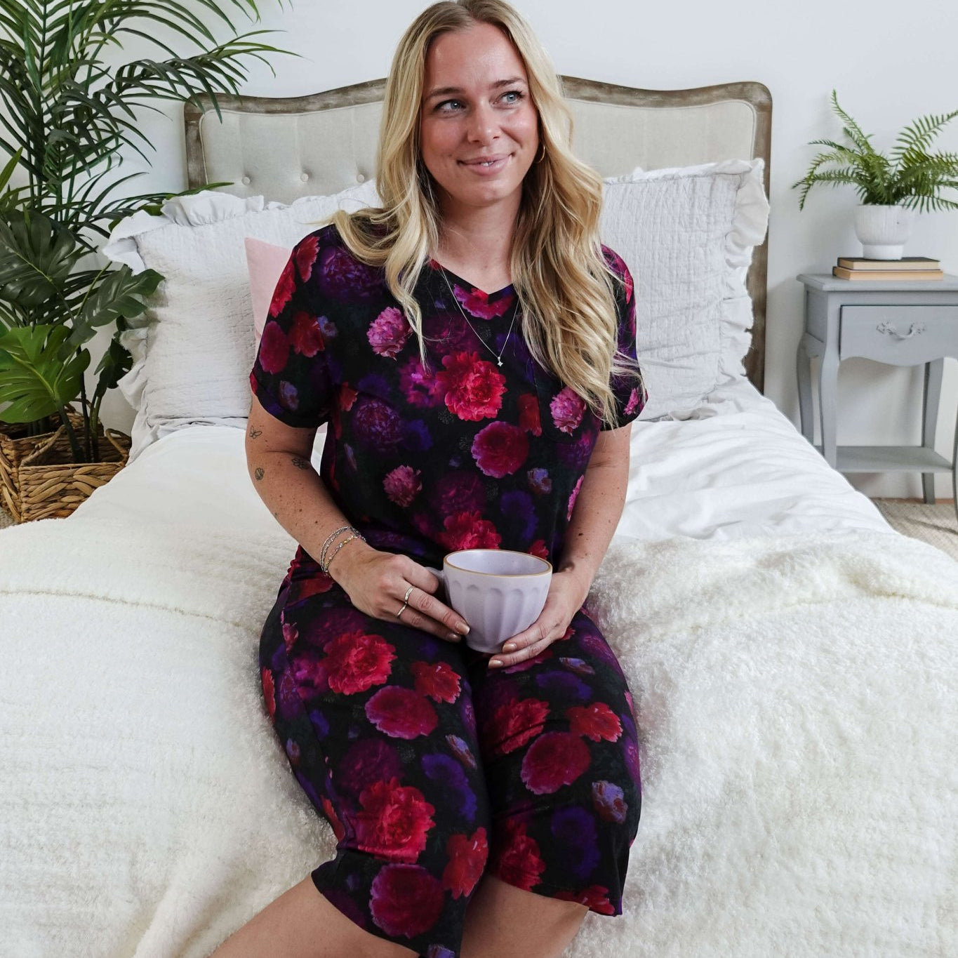Winter Blossom Print Tee & Capri Bamboo PJ Set