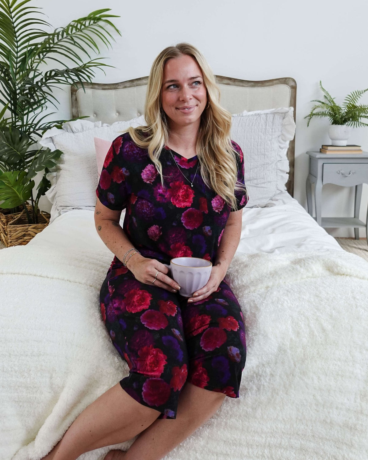 Winter Blossom Print Tee & Capri Bamboo PJ Set