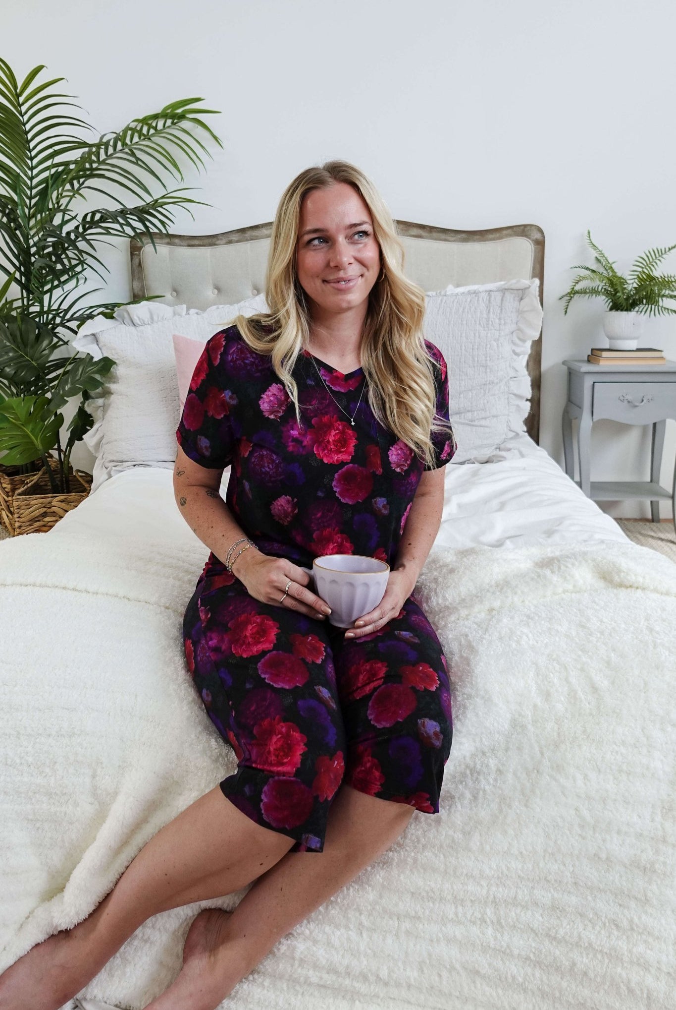 Winter Blossom Print Tee & Capri Bamboo PJ Set