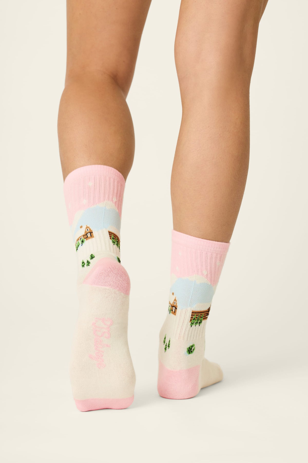 PJ Salvage Winter Village Ribbed Crew Socks on model view of heel and sole — Cloud Nine Pajamas Edmonton