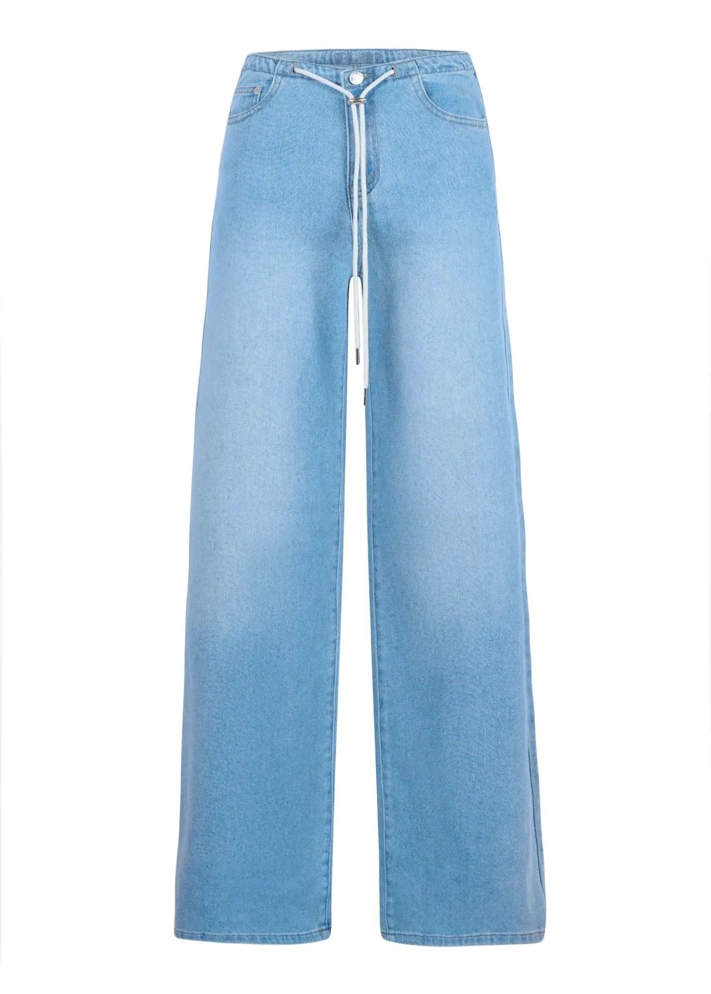 Yoga Jeans LILY Wide Leg Drawstring Jeans in light blue with wide leg style and drawstring detail.