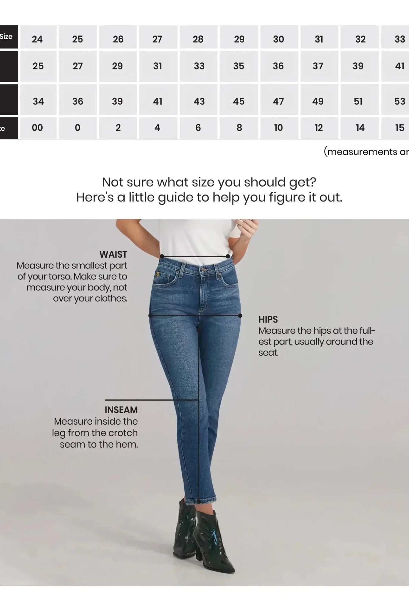 Yoga Jeans LILY Wide Leg Drawstring Jeans size guide including waist and hip measurements for accurate fitting.