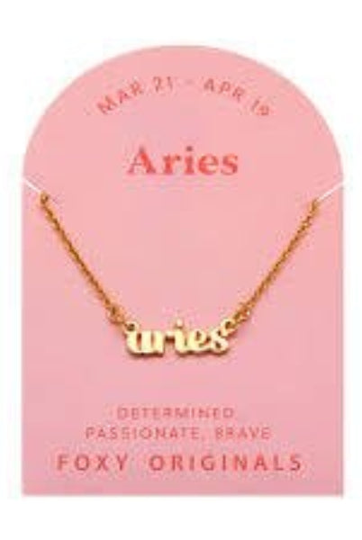 Foxy Originals Zodiac Script Necklace 14K gold astrological sign pendant all 12 signs — Cloud Nine Pajamas Edmonton