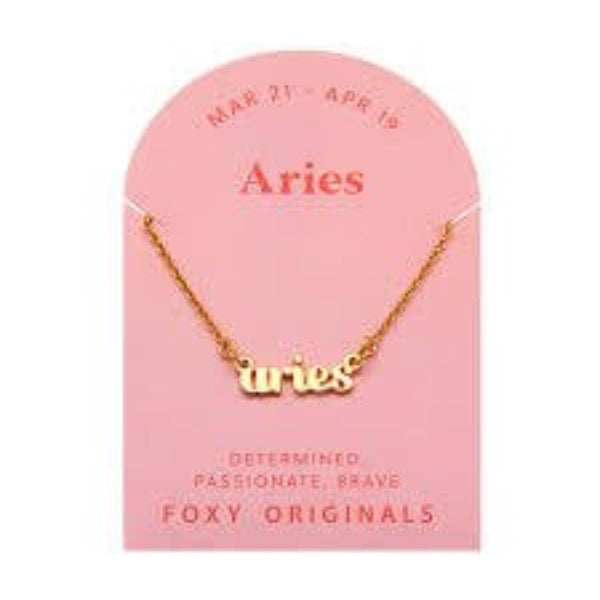 Foxy Originals Zodiac Script Necklace 14K gold astrological sign pendant all 12 signs — Cloud Nine Pajamas Edmonton