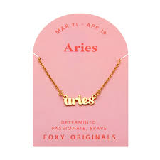 Zodiac Script Necklace in 14K Plated Gold featuring the Aries astrological sign in elegant script.