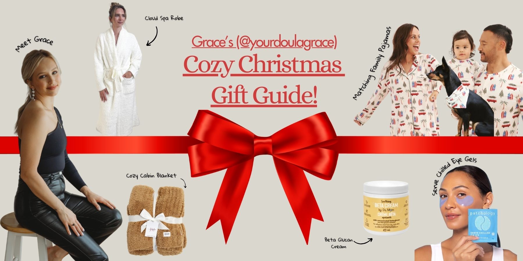 Grace's Cozy Christmas Gift Guide featuring cozy gifts, pajamas, and spa essentials.